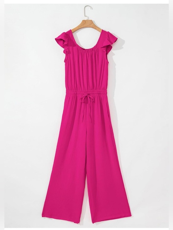 Pants - Like New Women’s Pink Jumpsuit with Drawstring Waist & Ruffle Sleeves, Medium